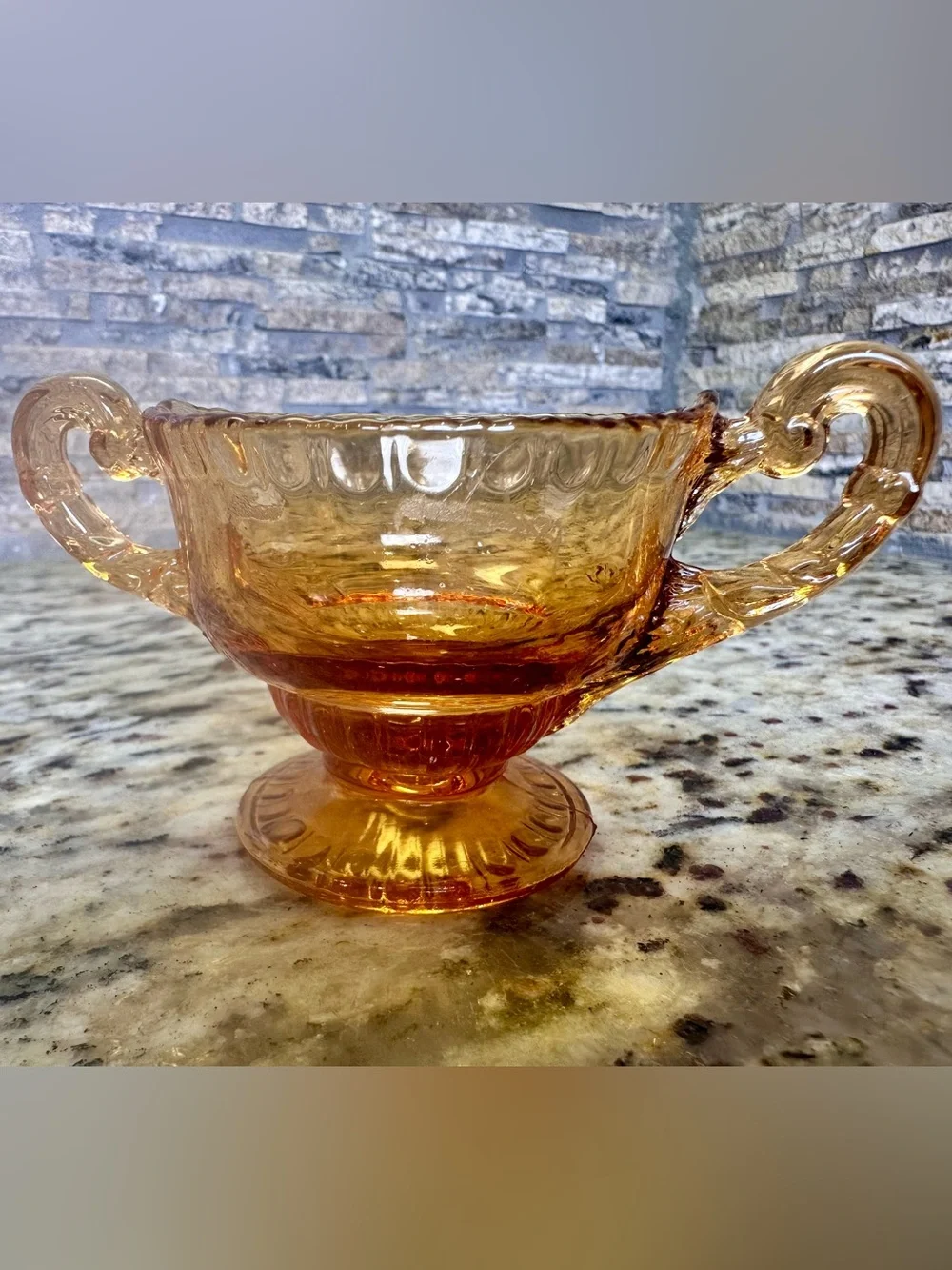 Carnival Glass Amber Pressed Glass Sugar Bowl with Handles